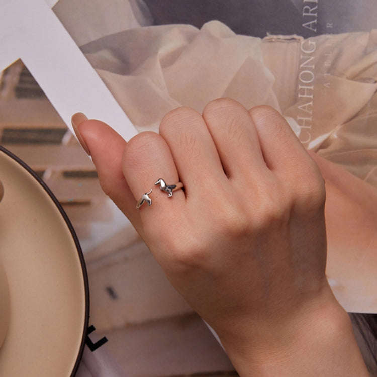 SCR894 Sterling Silver S925 Dachshund Cute Open Ring
