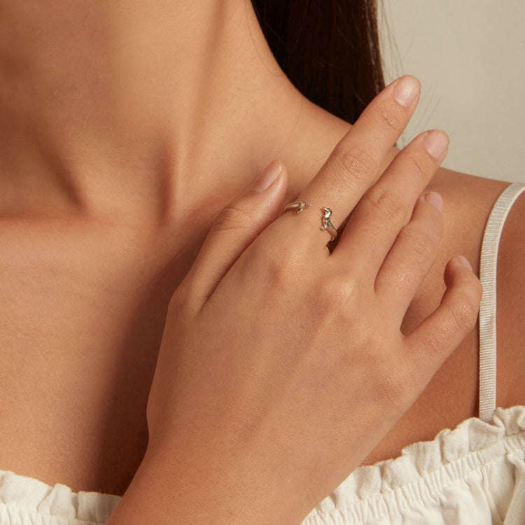 SCR894 Sterling Silver S925 Dachshund Cute Open Ring