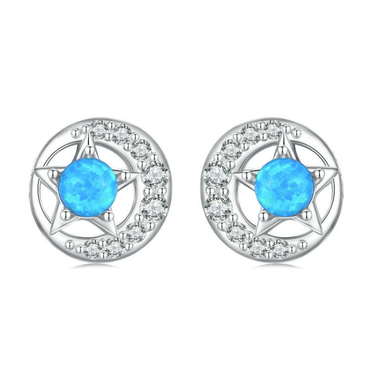 BSE746 Sterling Silver S925  Zirconia Opal Star and Moon Earrings