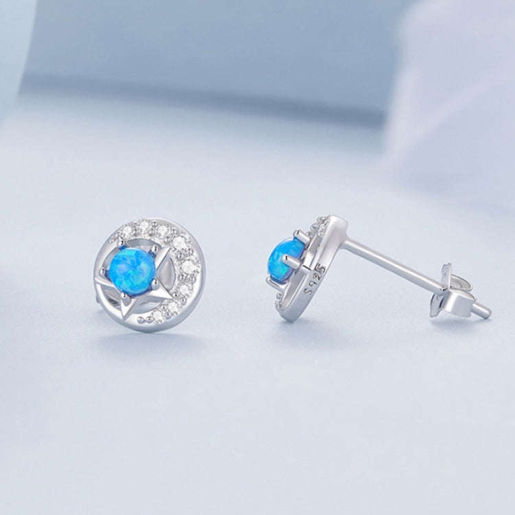 BSE746 Sterling Silver S925  Zirconia Opal Star and Moon Earrings