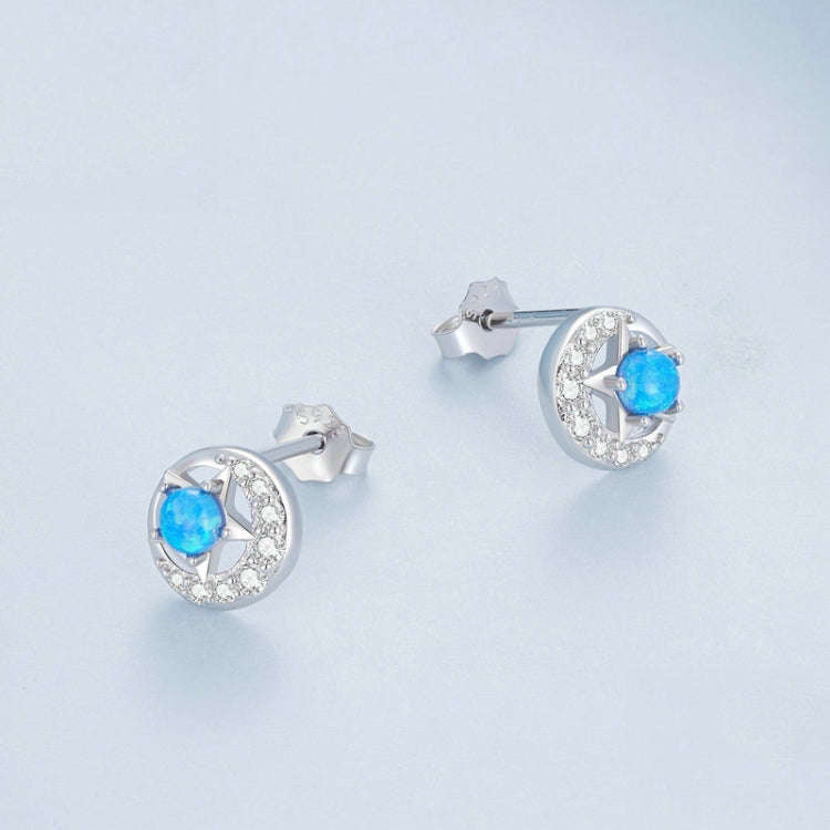 BSE746 Sterling Silver S925  Zirconia Opal Star and Moon Earrings