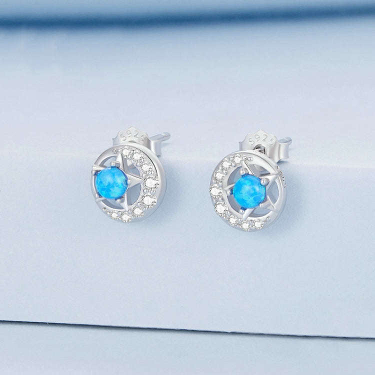 BSE746 Sterling Silver S925  Zirconia Opal Star and Moon Earrings