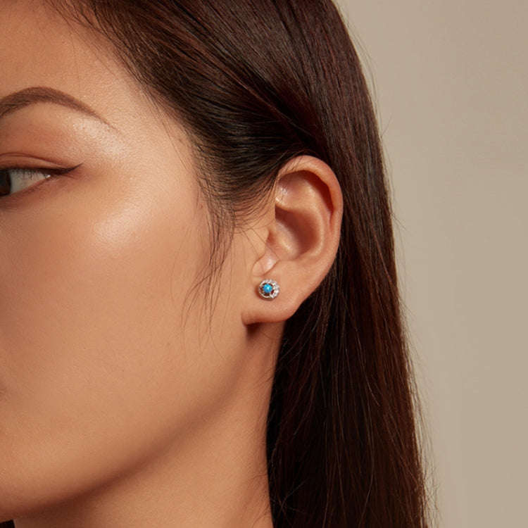 BSE746 Sterling Silver S925  Zirconia Opal Star and Moon Earrings