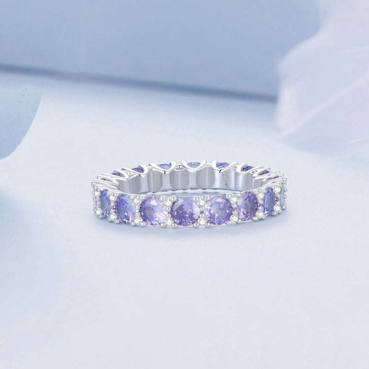BSR340 Sterling Silver S925 Geometric Purple Zirconia  Ring(No.7)