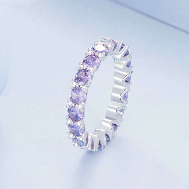 BSR340 Sterling Silver S925 Geometric Purple Zirconia  Ring(No.7)