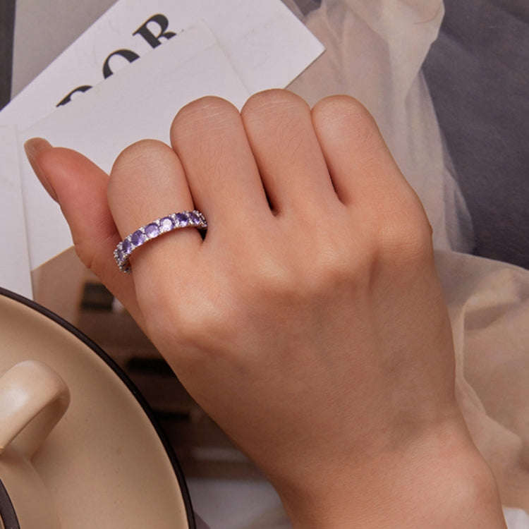 BSR340 Sterling Silver S925 Geometric Purple Zirconia  Ring(No.7)