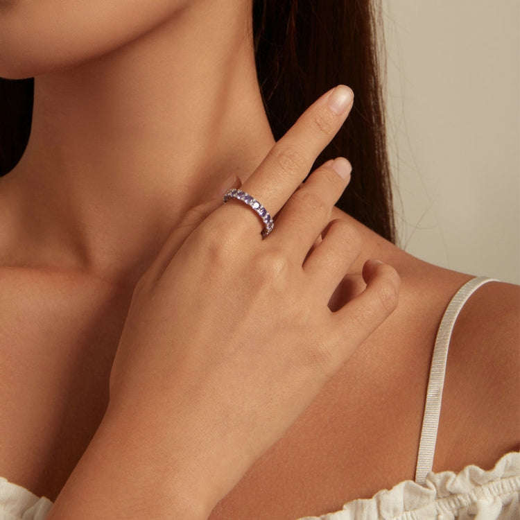 BSR340 Sterling Silver S925 Geometric Purple Zirconia  Ring(No.7)