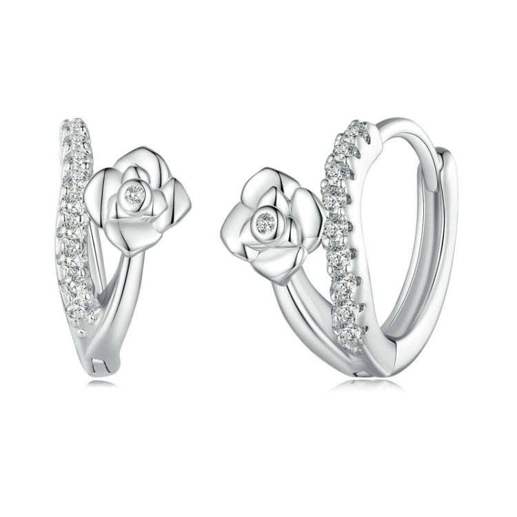 BSE752 Sterling Silver S925  Smooth Lines Floral Zirconia Earrings