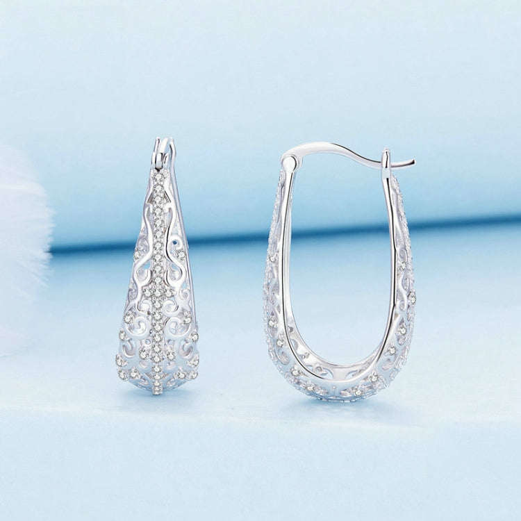 BSE753 Sterling Silver S925  Openwork Pattern Zirconia Earrings
