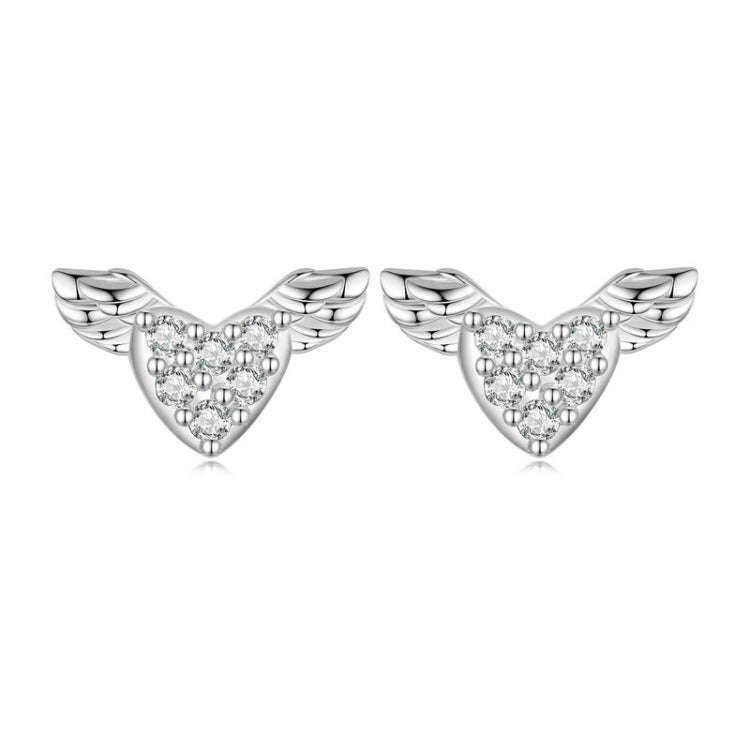 BSE756 Sterling Silver S925 Love Wings  Zirconia Earrings