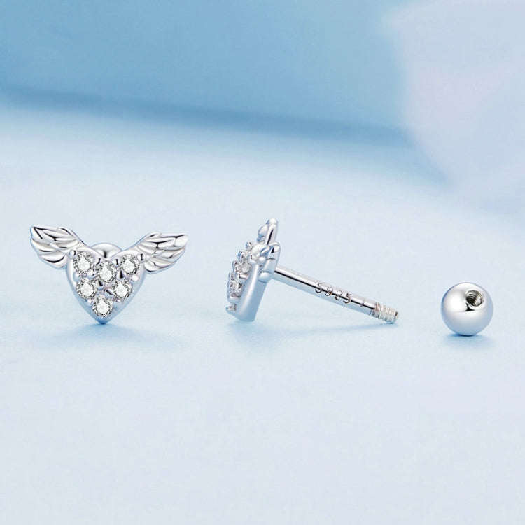 BSE756 Sterling Silver S925 Love Wings  Zirconia Earrings