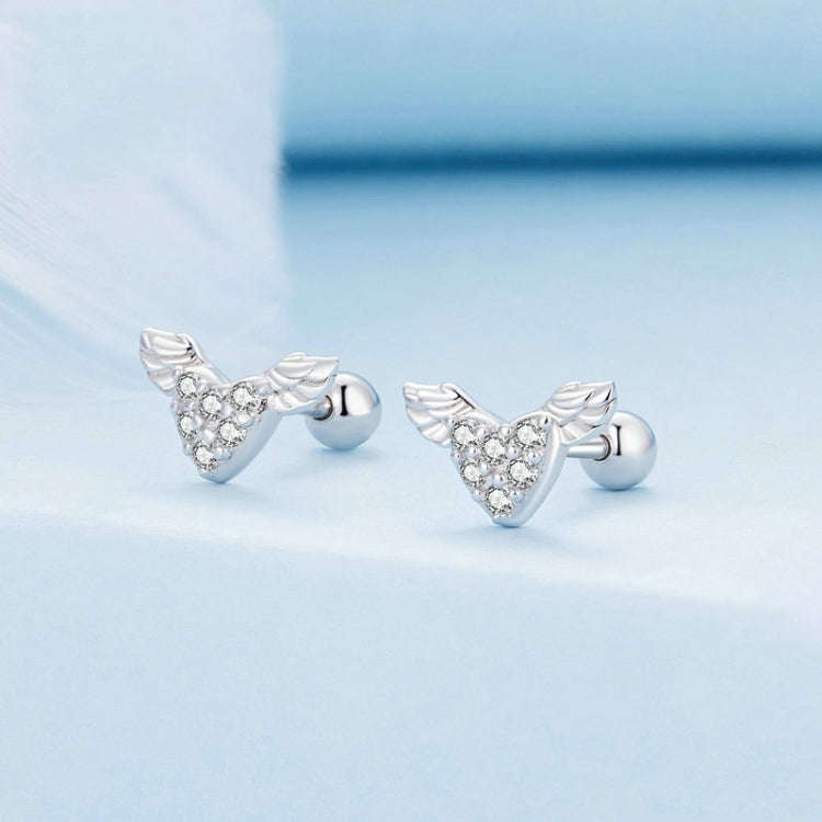BSE756 Sterling Silver S925 Love Wings  Zirconia Earrings