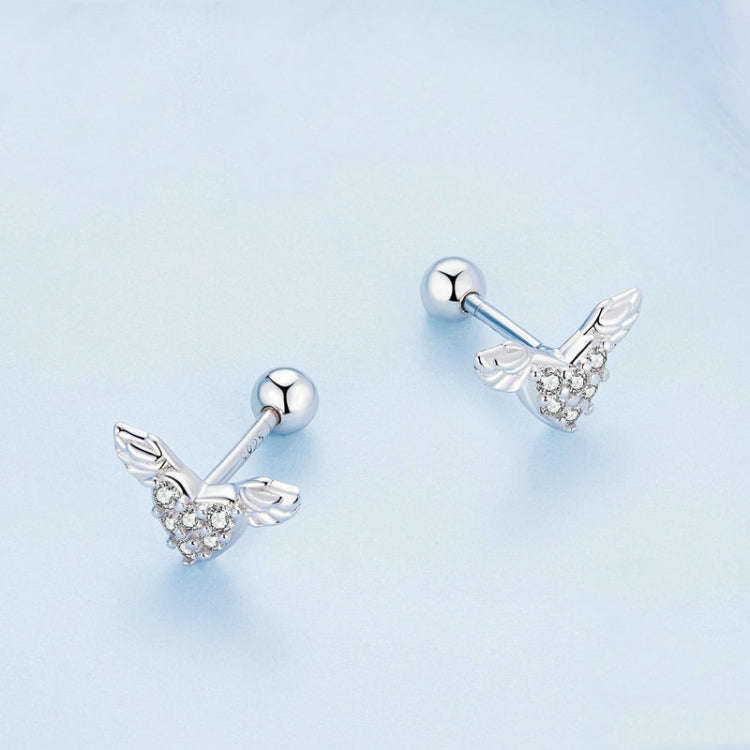 BSE756 Sterling Silver S925 Love Wings  Zirconia Earrings