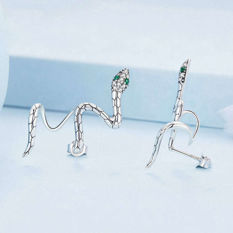 BSE763 Sterling Silver S925 Guardian Snake Wrap Zirconia Earrings