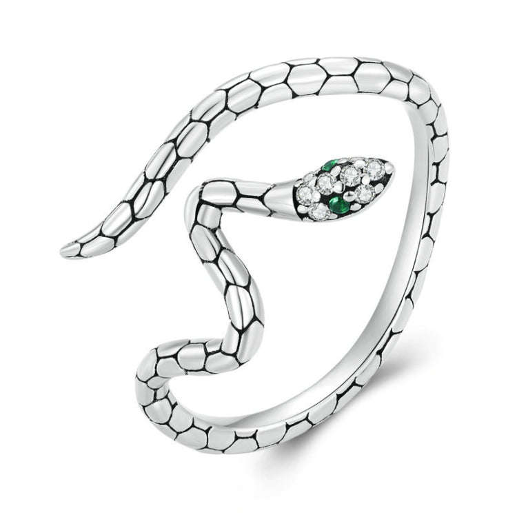BSR347 Sterling Silver S925 Zirconia Wrapped Spirit Snake Snake Open Ring