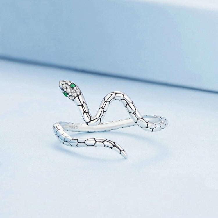 BSR347 Sterling Silver S925 Zirconia Wrapped Spirit Snake Snake Open Ring