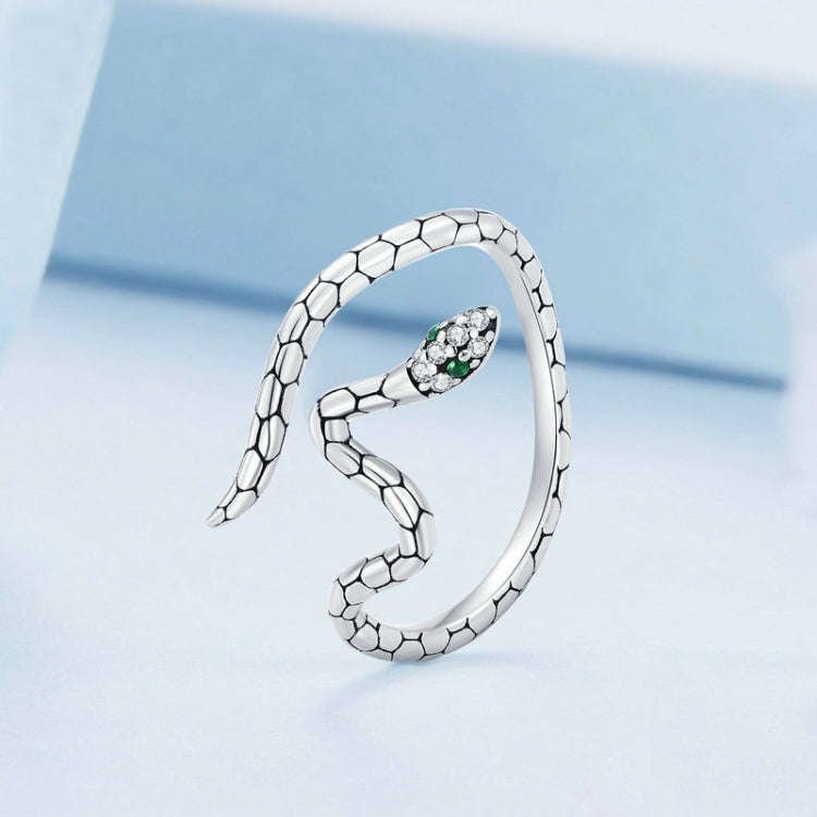 BSR347 Sterling Silver S925 Zirconia Wrapped Spirit Snake Snake Open Ring