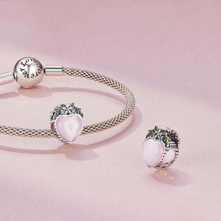 SCC2427 Sterling Silver S925 Heart Surrounding Flower Beaded Bracelet