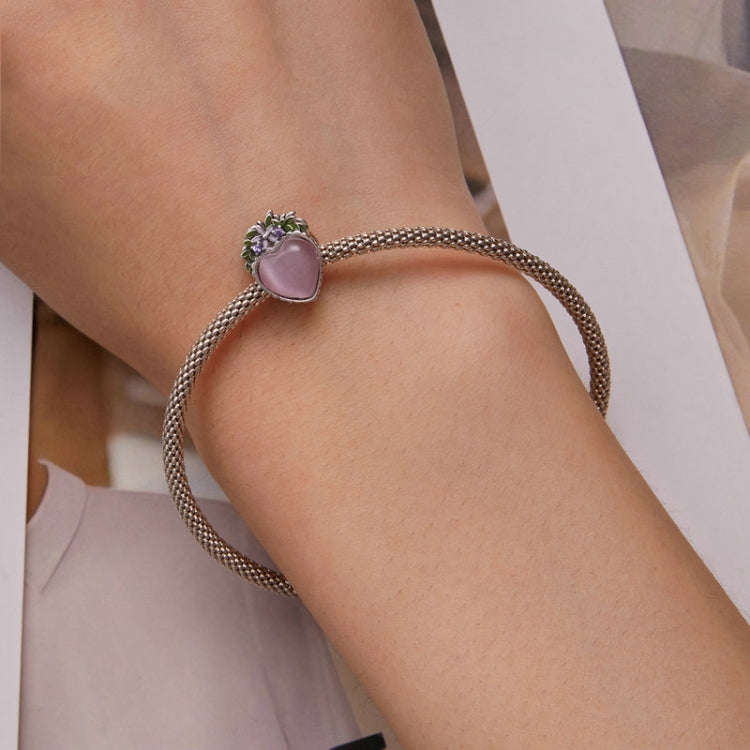 SCC2427 Sterling Silver S925 Heart Surrounding Flower Beaded Bracelet