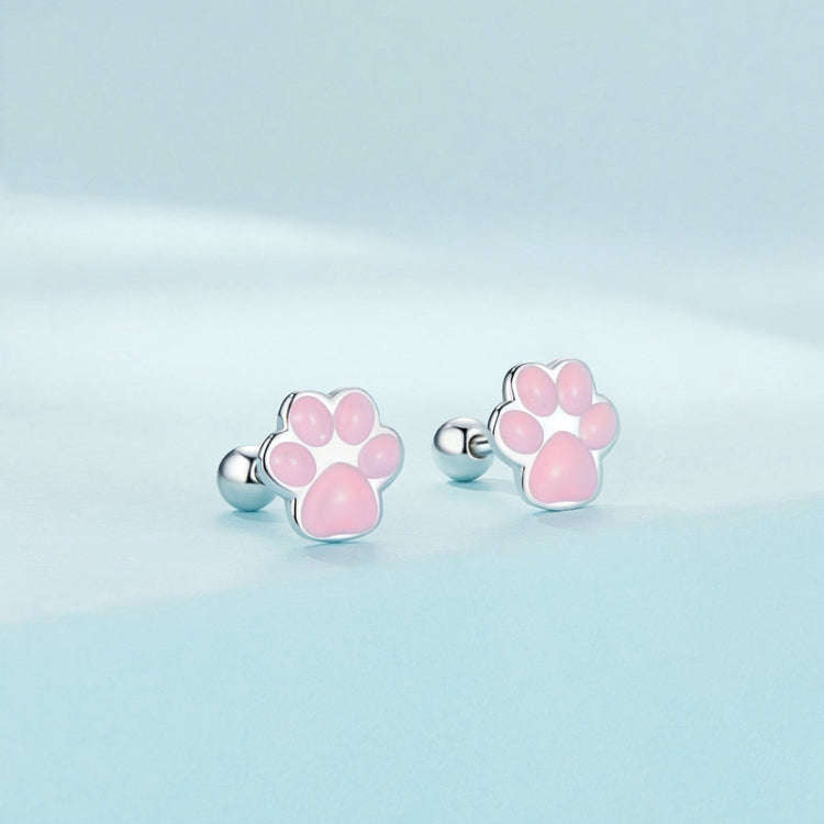 SCE1516-A Sterling Silver S925 Cute Cat Claw Platinum Plated Stud Earrings