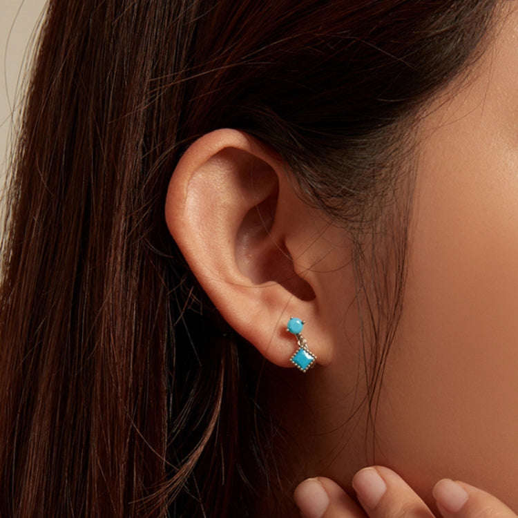 SCE1539 S925 Sterling Silver Prong Set Synthetic Turquoise Geometric Earrings