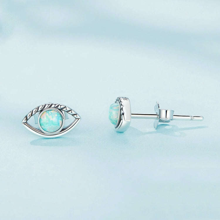 SCE1540 Sterling Silver S925 Opal Hollow  Eye Stud Earrings