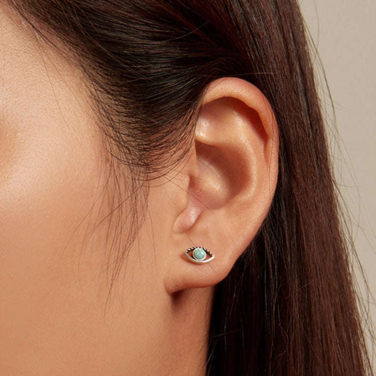 SCE1540 Sterling Silver S925 Opal Hollow  Eye Stud Earrings