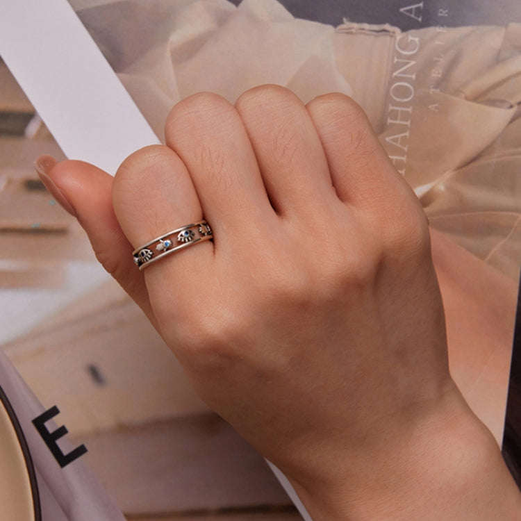SCR900 Sterling Silver S925  Eye Cutout Symbol Zircon Ring(No.7)