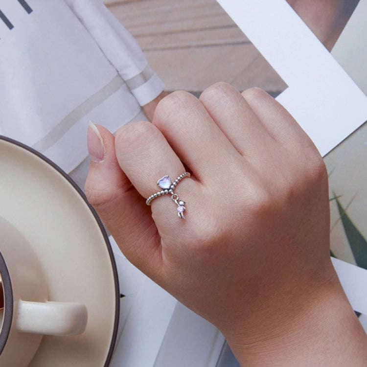SCR886 Sterling Silver S925 Zircon Heart Bear Balloon Ring(No.6)