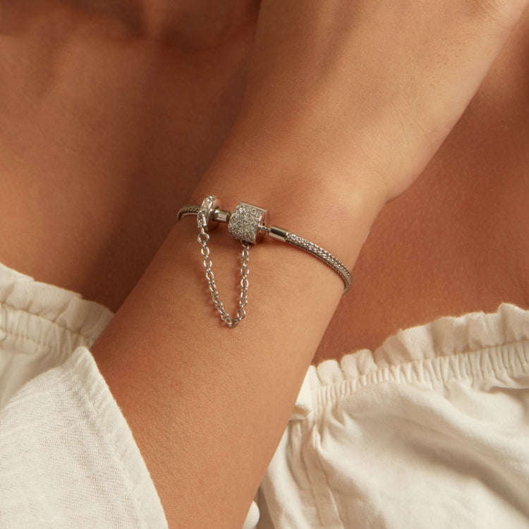 BSB103-17 Sterling Silver S925  Zircon Cylinder Buckle Bracelet