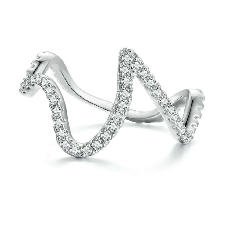 BSR314 Sterling Silver S925 Simple Geometric Wavy  Zircon Ring(No.9)