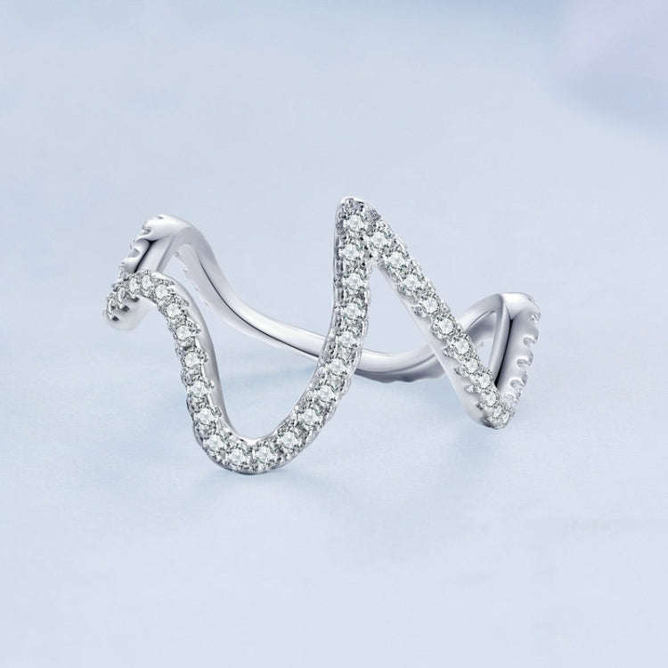 BSR314 Sterling Silver S925 Simple Geometric Wavy  Zircon Ring(No.9)