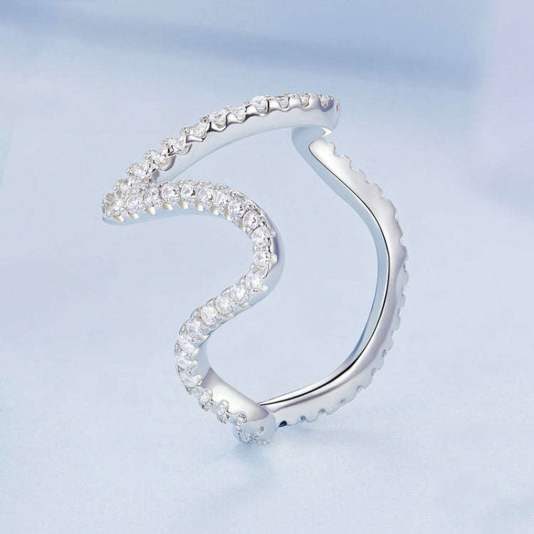 BSR314 Sterling Silver S925 Simple Geometric Wavy  Zircon Ring(No.9)
