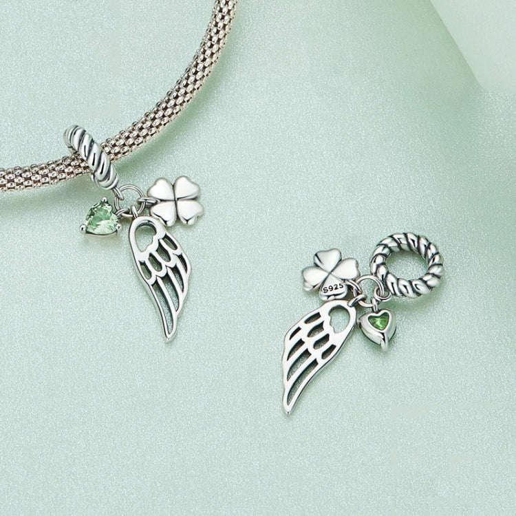 BSC762 Sterling Silver S925 Hollow Wings Lucky Clover Zircon Bracelet Beads