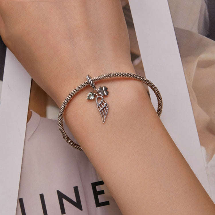 BSC762 Sterling Silver S925 Hollow Wings Lucky Clover Zircon Bracelet Beads