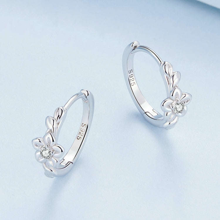 BSE767 Sterling Silver S925 Small Flower Vine Plated Platinum Zircon Earrings
