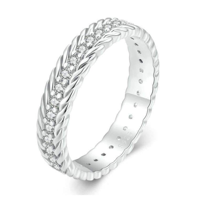 BSR353 S925 Sterling Silver Geometric Twist Plated Plated Zircon Ring(No.6)