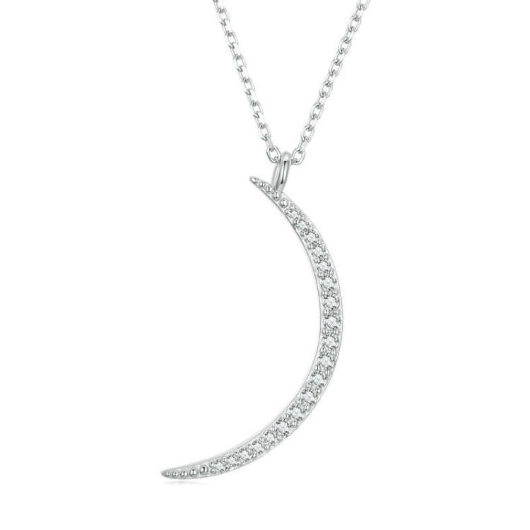 BSN286 Sterling Silver S925  Zircon Crescent Pendant Necklace