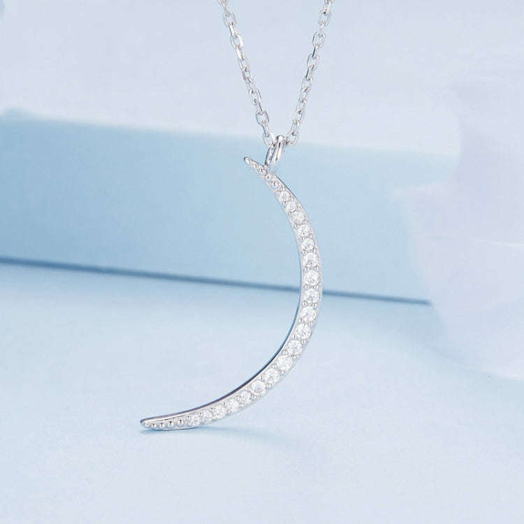 BSN286 Sterling Silver S925  Zircon Crescent Pendant Necklace