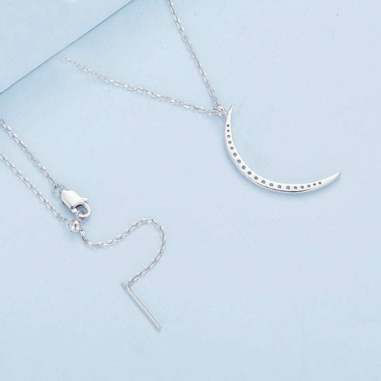 BSN286 Sterling Silver S925  Zircon Crescent Pendant Necklace