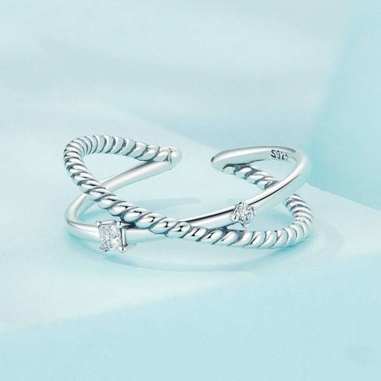 SCR901 Sterling Silver S925 Twist Circle Interlaced Zircon Open Ring