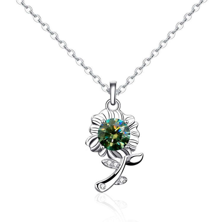XMA033 925 Silver Necklace Moissanite Sunflower Flower Pendant Jewelry, Color: Green