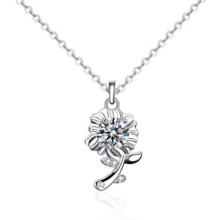 XMA033 925 Silver Necklace Moissanite Sunflower Flower Pendant Jewelry, Color: White