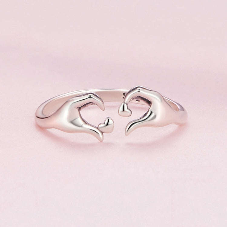 SCR902 Sterling Silver S925 Heart Gesture Opening Romantic Ring