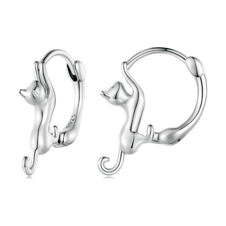 Sterling Silver S925 Diamond Stretch Cat Stretch Earrings, Size: Large Platinum Plated