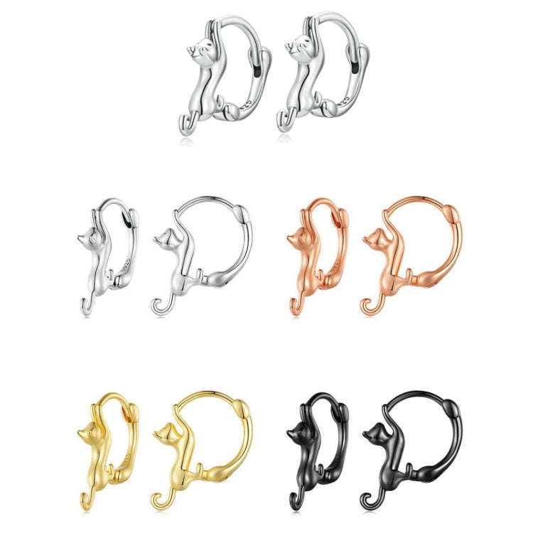Sterling Silver S925 Diamond Stretch Cat Stretch Earrings, Size: Large Platinum Plated