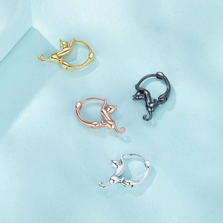 Sterling Silver S925 Diamond Stretch Cat Stretch Earrings, Size: Large Platinum Plated