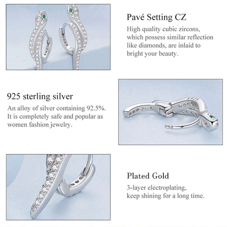 BSE669-B Sterling Silver S925  Zircon Snake Earrings