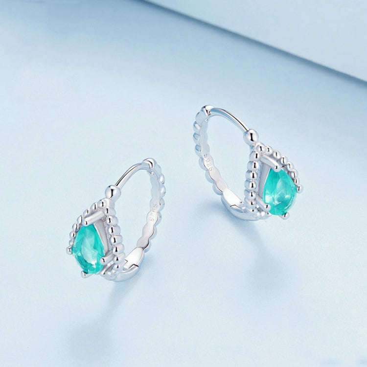BSE783 Sterling Silver S925 Blue Green Zircon Round Plated Gold Plated Earrings