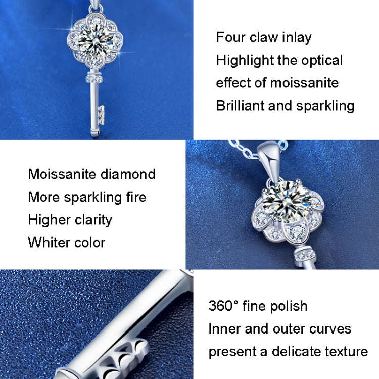 XMA003 Mosan Diamond 925 Silver Key Necklace, Chain Length: 40+5cm Celar Chain